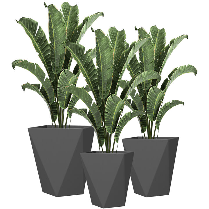 Outsunny 28.75", 24.5", 20.5" Tall Planters Set of 3, MgO Indoor Outdoor Planters with Drainage Holes, Stackable Flower Pots for Garden, Patio, Balcony, Front Door, Gray