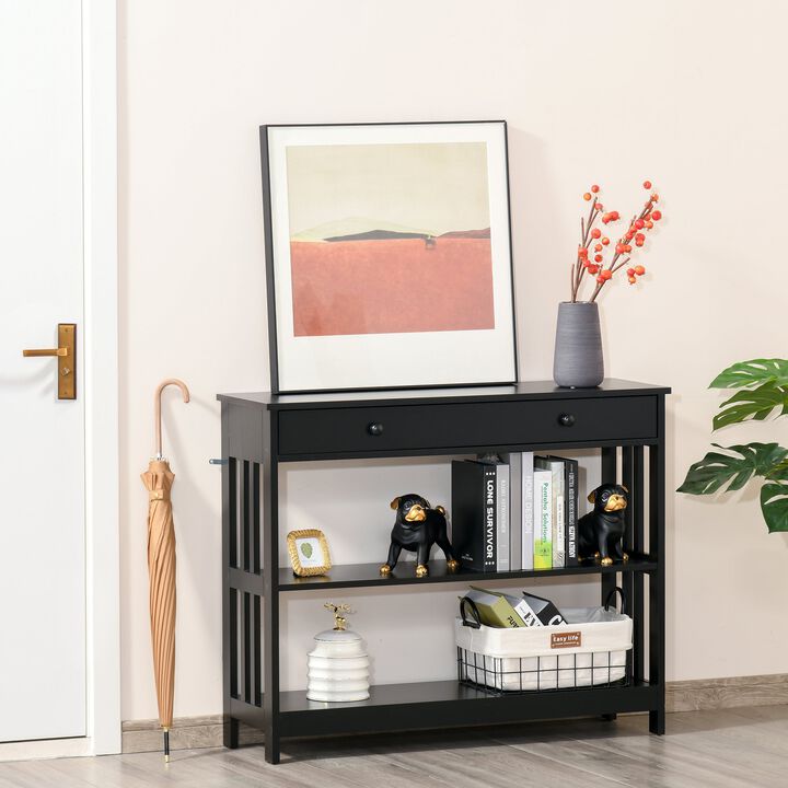 Black Entryway Table: Console with Drawers and 2 Shelves