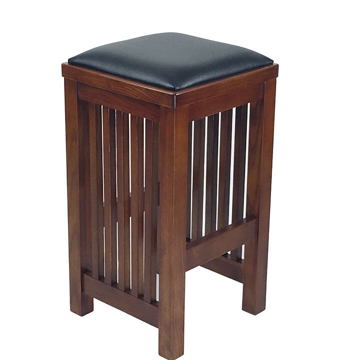 Faux Leather Upholstered Wooden Backless Barstool, Dark Brown-Benzara