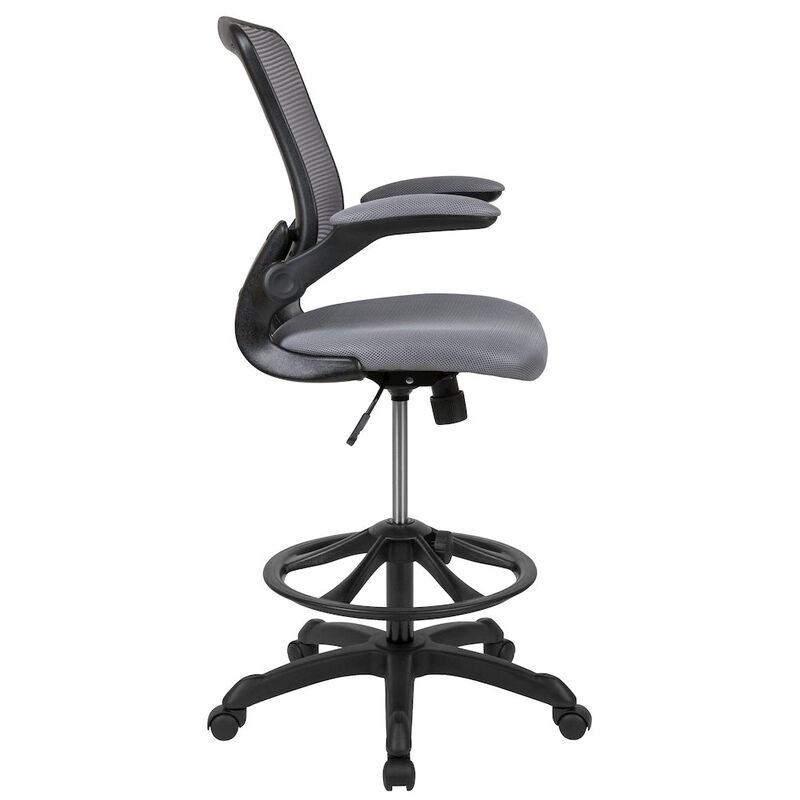 Flash Furniture Mid-Back Dark Gray Mesh Drafting Chair with Adjustable Foot Ring image number 5