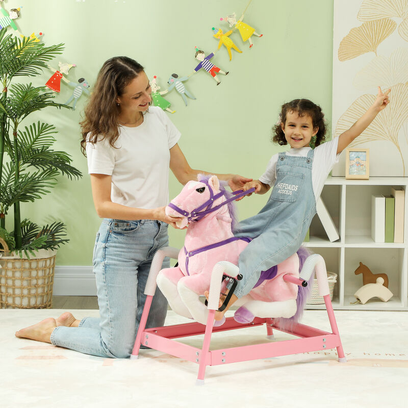 BreeBe Kids Plush Rocking Horse Ride-On with Sound Effects image number 1