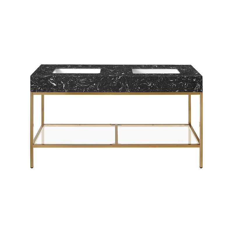Meridian Furniture Marmo Black Engineered Marble Bathroom Vanity