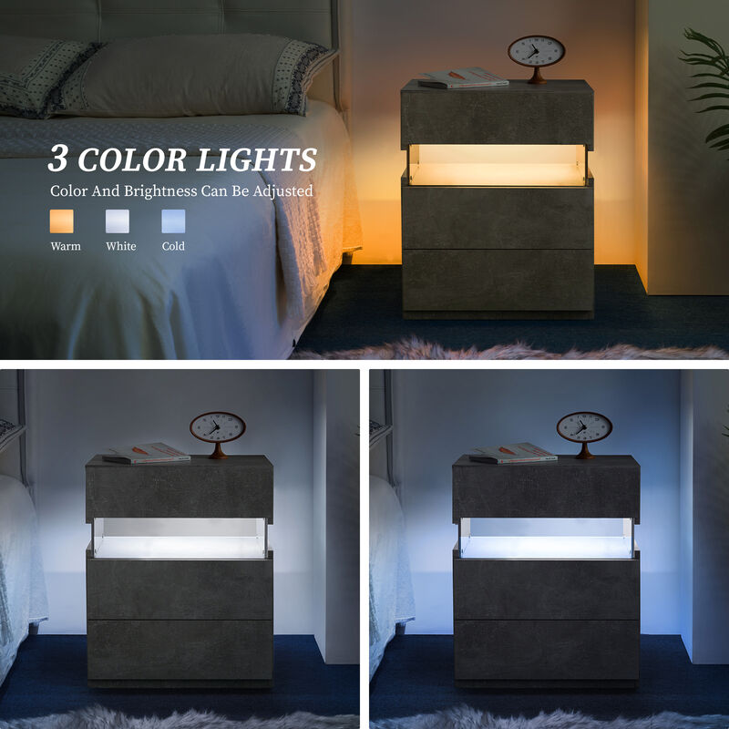 TATEUS Acrylic LED Nightstand with 3 Drawers, Lighted Bedside Table Dresser for Bedroom End Furniture