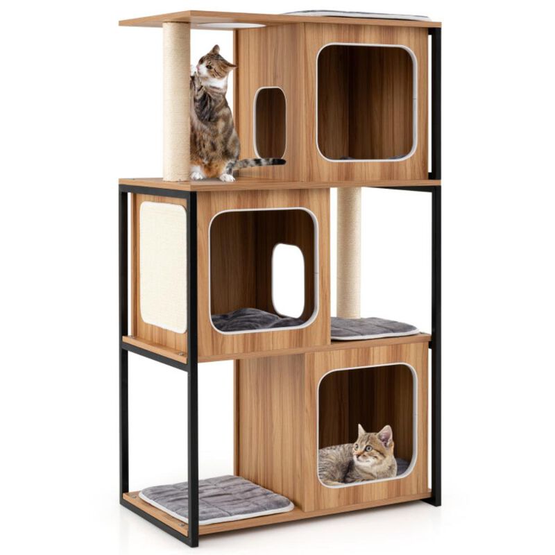Hivvago Modern Cat Tree Cat House with Metal Frame and Scratching Posts