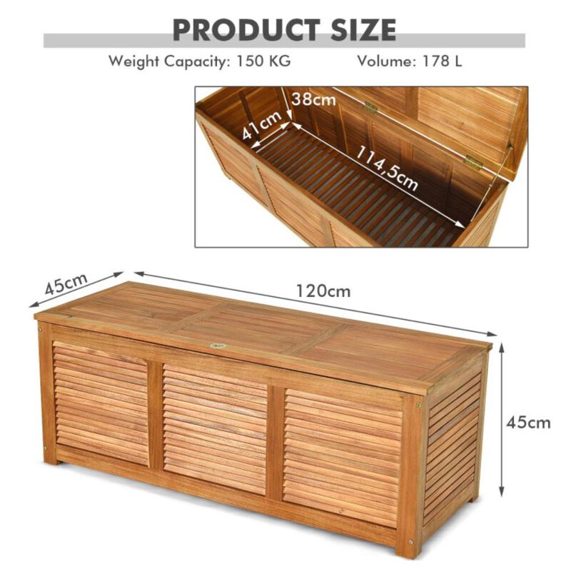 Hivvago 47 Gallon Acacia Wood Storage Bench Box for Patio Garden Deck