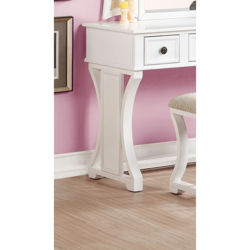 White MDF Vanity Set with Foldable Mirror & Stool