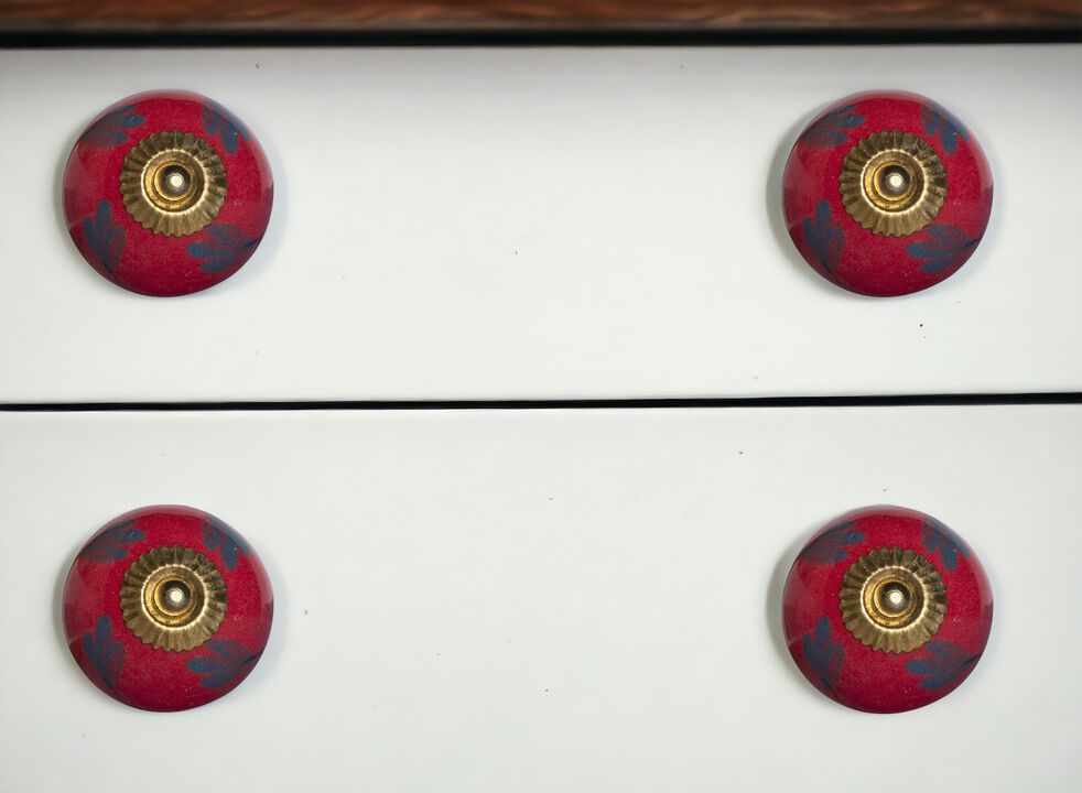 HomeRoots Set of Eight Blue And Red Ceramic And Metal Drawer Pull Knobs