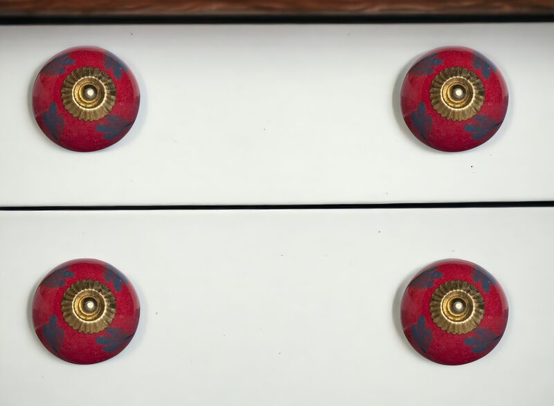 HomeRoots Set of Eight Blue And Red Ceramic And Metal Drawer Pull Knobs image number 1