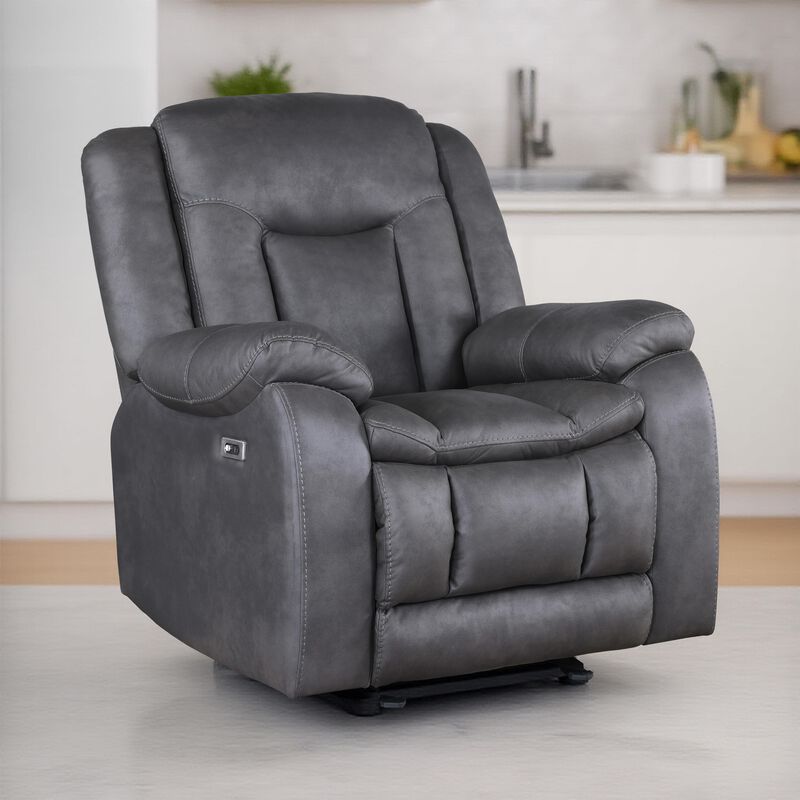 Olaf Manual Glider Recliner Chair, Plush Dark Gray Faux Leather - Benzara