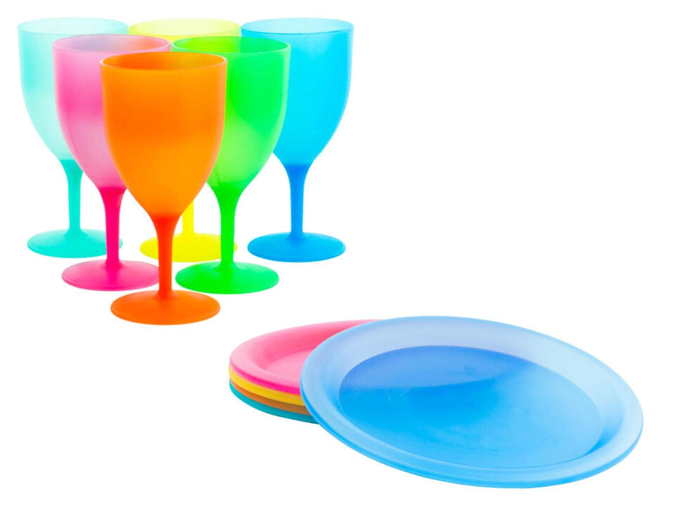 Colorful Plastic, Reusable 12 Piece Dinnerware Set