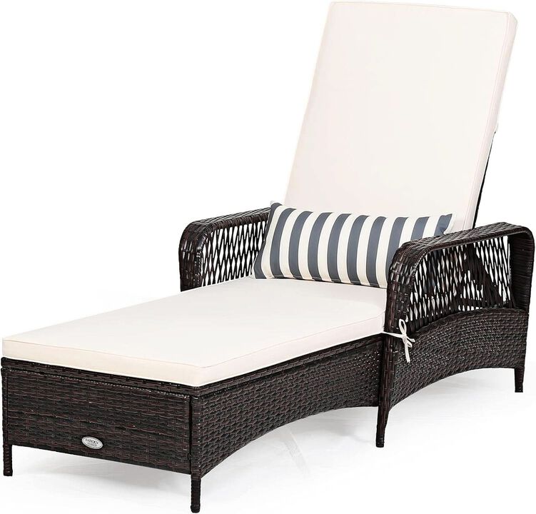 ShipItFurniture Adjustable Rattan Chaise Lounge Chair - 6-Position Recliner, Brown
