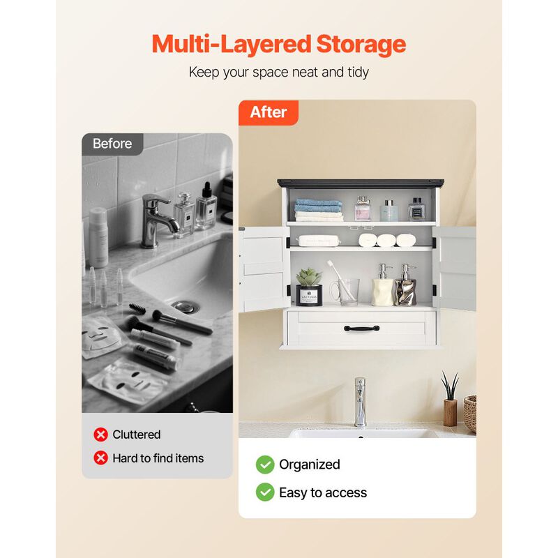 Wall-Mounted Bathroom Cabinet with Drawer & Open Shelf Organizer-White image number 8