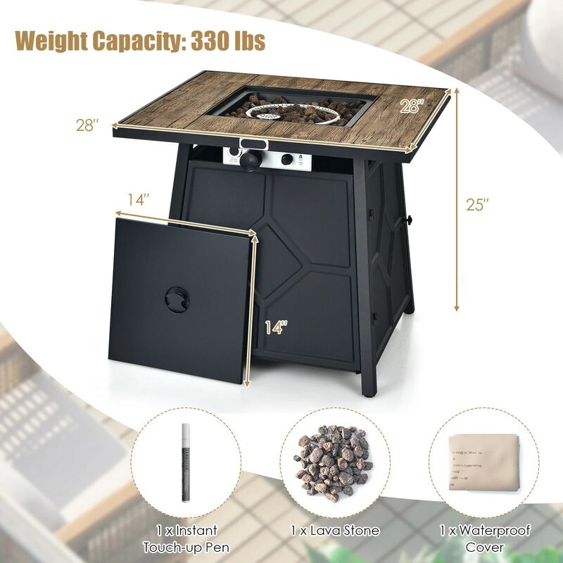 Mondawe 28" Fire Pit Table, 40K BTU, Cover & Lava Rocks, CSA Certified