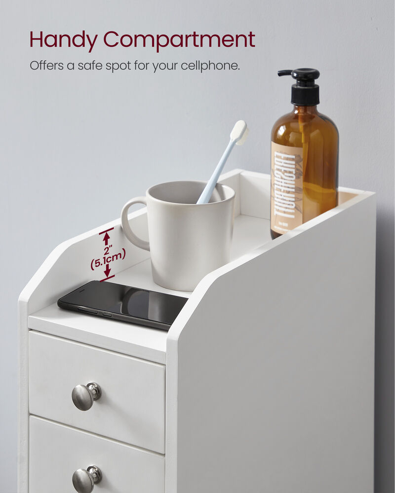 White Narrow Storage Organizer Cabinet with Pull Out Drawers image number 3