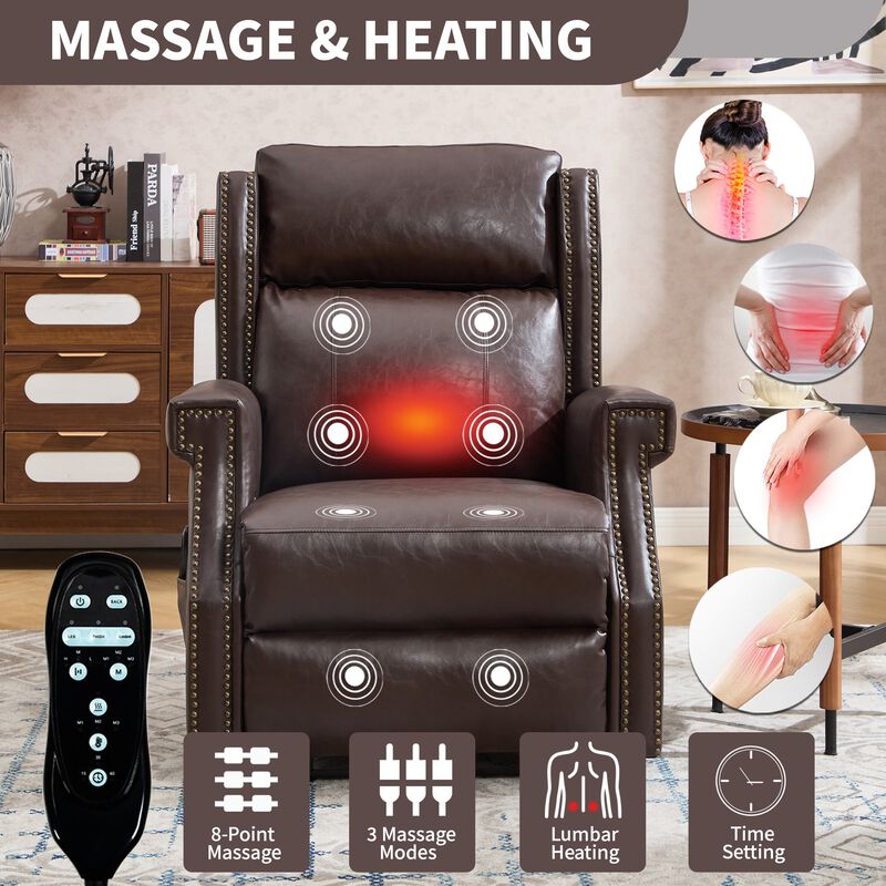 Manual Recliner Chair in Faux Leather for Living Room with Heavy Duty Motion Mechanism, 8 vibrating nodes and 3 massage modes image number 4