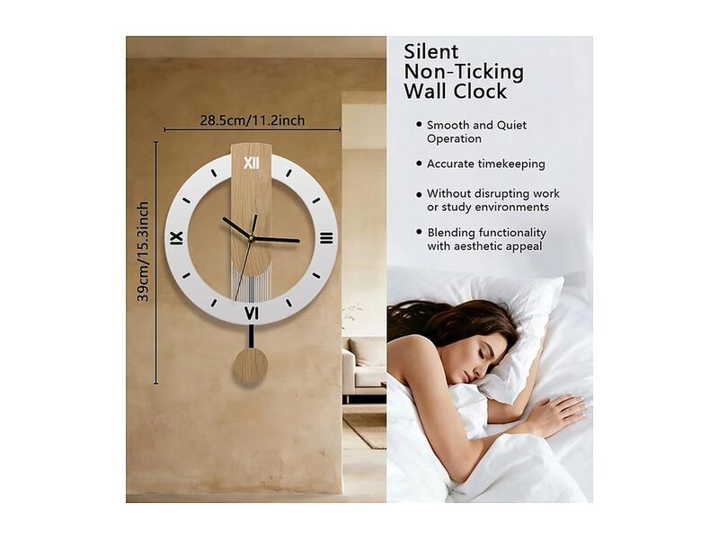 Wooden Pendulum Minimalist Wall Clock Silent Non Ticking Wood Modern image number 3