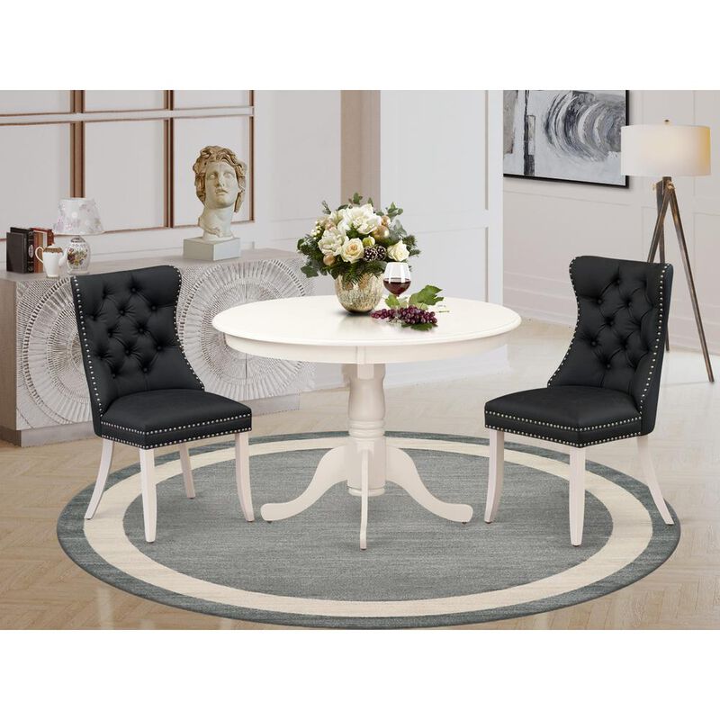 East West Furniture 3 Piece Dining Table Set Consists of a Round Kitchen Table with Pedestal