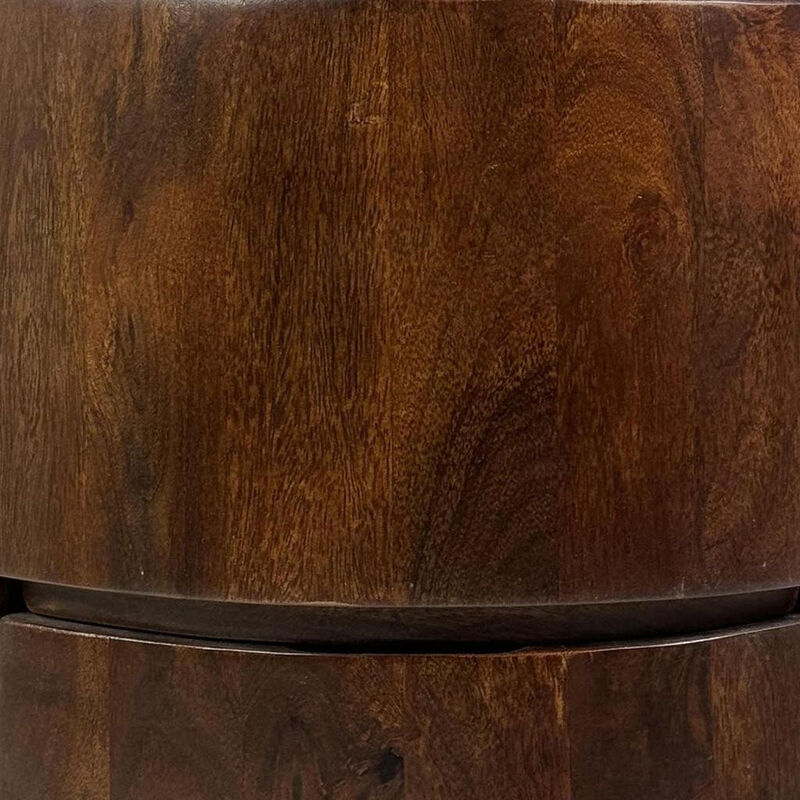 HomeRoots 24" Chestnut Solid Wood Round Drum End Table With Two Drawers image number 3