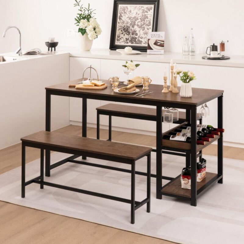 Hivvago 3 Pieces Dining Table Set for 4 with Wine Rack