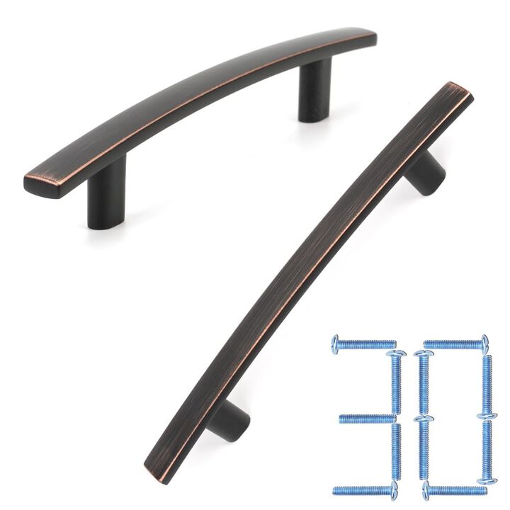 KOOFIZO 30-Pack Curved Bar Cabinet Pull - Oil Rubbed Bronze Furniture Arch Handle, 3.8 Inch/96mm Screw Spacing for Kitchen Cupbo
