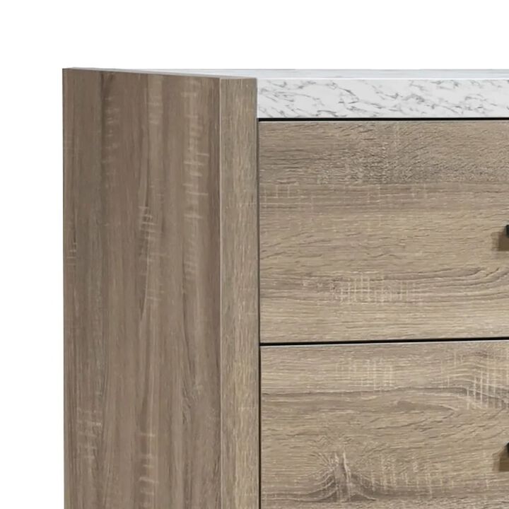 Tily Tall Dresser Chest, 4 Drawers, White Faux Stone Top, Brown