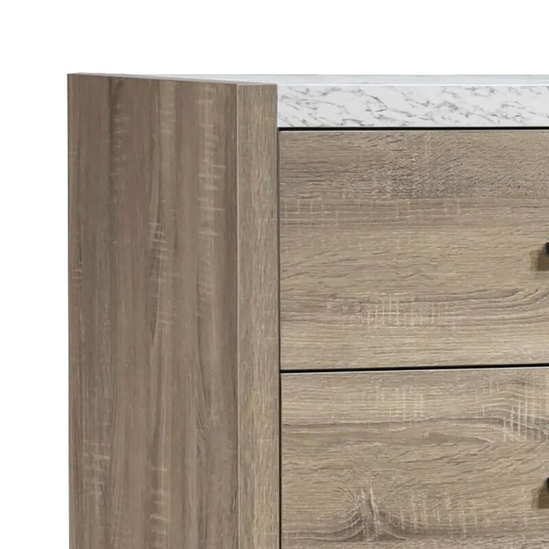 Tily Tall Dresser Chest, 4 Drawers, White Faux Stone Top, Brown