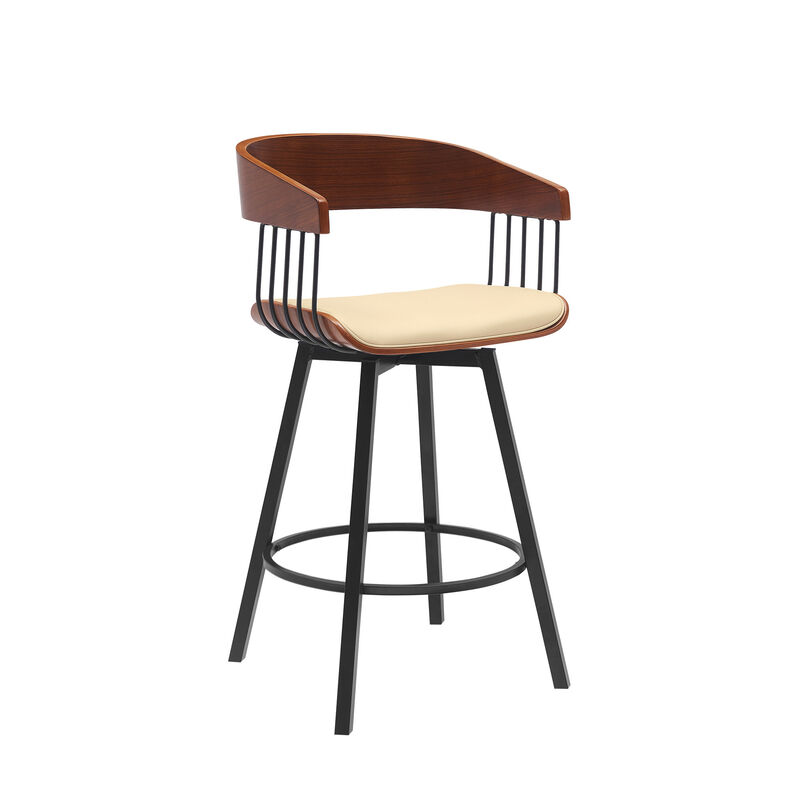 HomeRoots Faux Leather and Metal Counter Stool with Full Back and Armrests image number 2