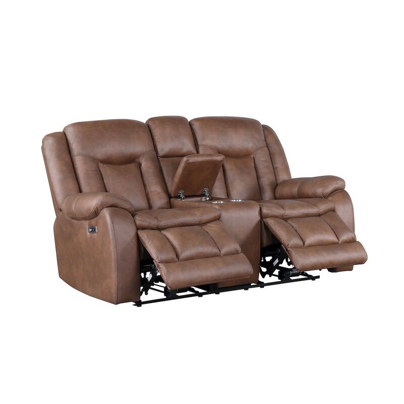 New Classic Furniture Morello Fabric Console Loveseat w/ Power Footrest, Brown