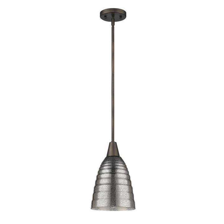 Hivvago Bronze Hanging Light with Ribbed Pebbled Glass Shade