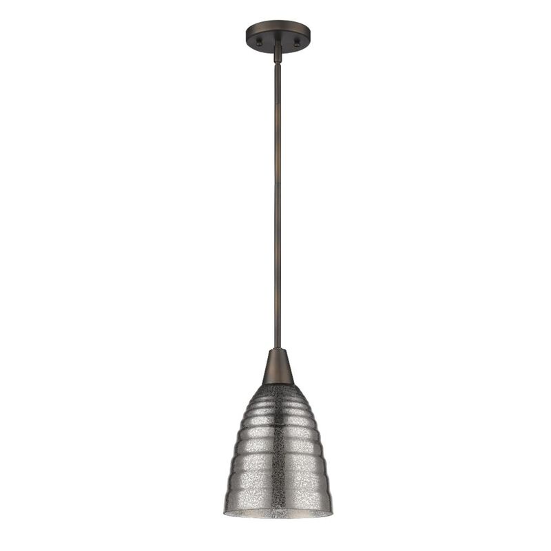 Hivvago Bronze Hanging Light with Ribbed Pebbled Glass Shade