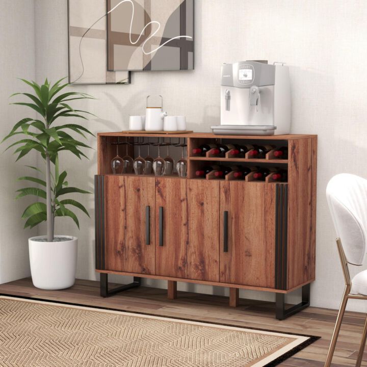 Hivvago Home Wine Bar Cabinet with 3 Doors and Adjustable Shelves