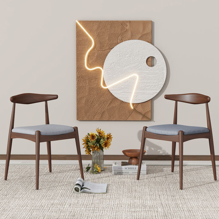 Merax Set of 2 Rubberwood Dining Chairs - Ergonomic Backrest with Thick Comfort Cushions, Solid Wood Kitchen Side Chairs