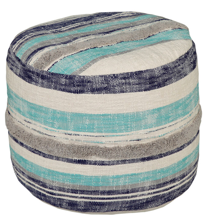Cotton Cylinder Round Pouf – Striped Ottoman Footstool and Accent Seat