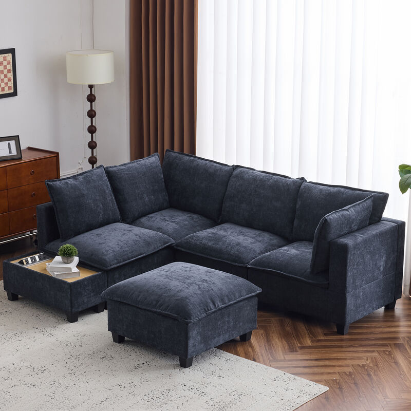 Merax Modular Chenille Sofa Couch with 1 Coffee Table