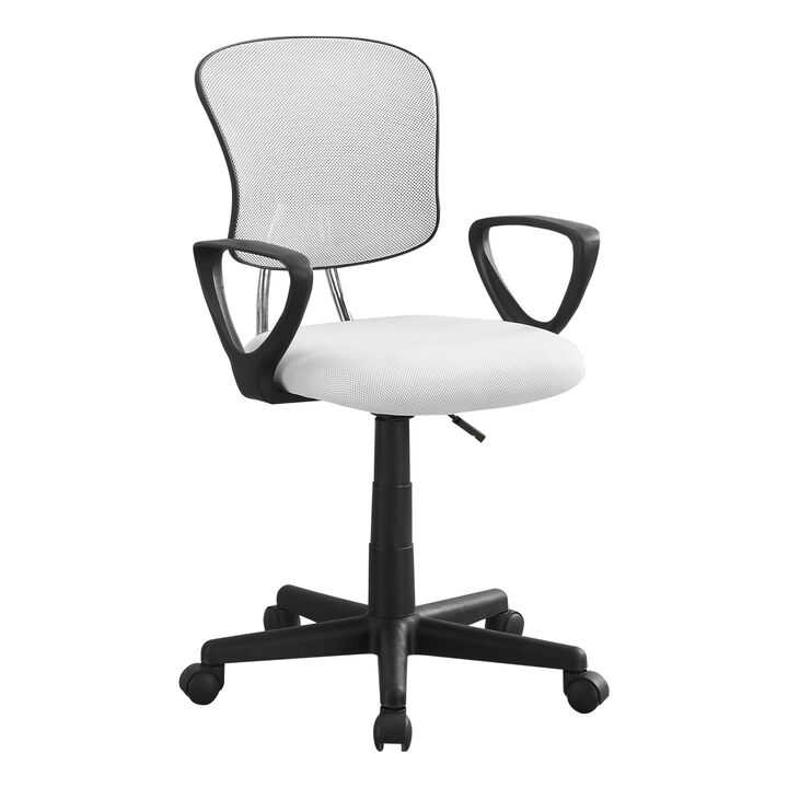Monarch Specialties I 7261 Office Chair, Adjustable Height, Swivel, Ergonomic, Armrests, Computer Desk, Work, Juvenile, Metal, Mesh, White, Black, Contemporary, Modern