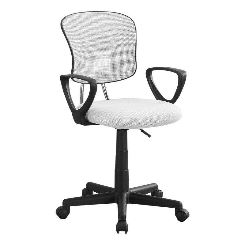 Monarch Specialties I 7261 Office Chair, Adjustable Height, Swivel, Ergonomic, Armrests, Computer Desk, Work, Juvenile, Metal, Mesh, White, Black, Contemporary, Modern
