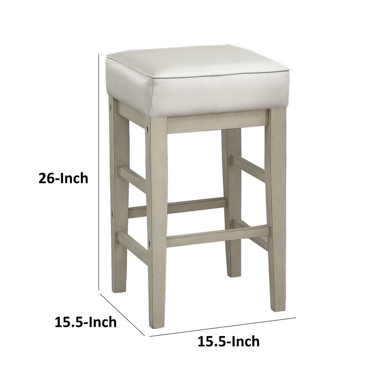 Vin 26 Inch Counter Height Stool, White Faux Leather Seat, Wood, Set of 2 - Benzara