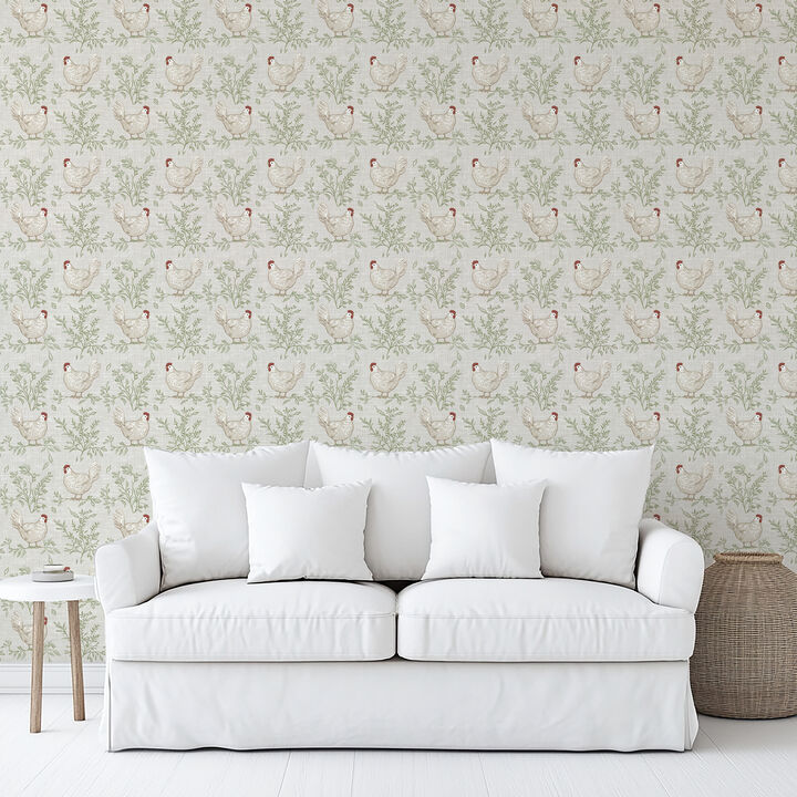 Cluckingham Toile Peel and Stick Wallpaper
