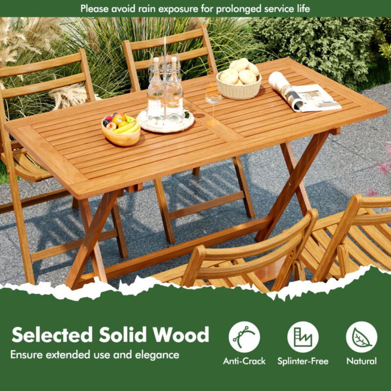 Hivvago 54.5 Inch x 27.5 Inch  Patio Dining Table with Teak Painting and Umbrella Hole