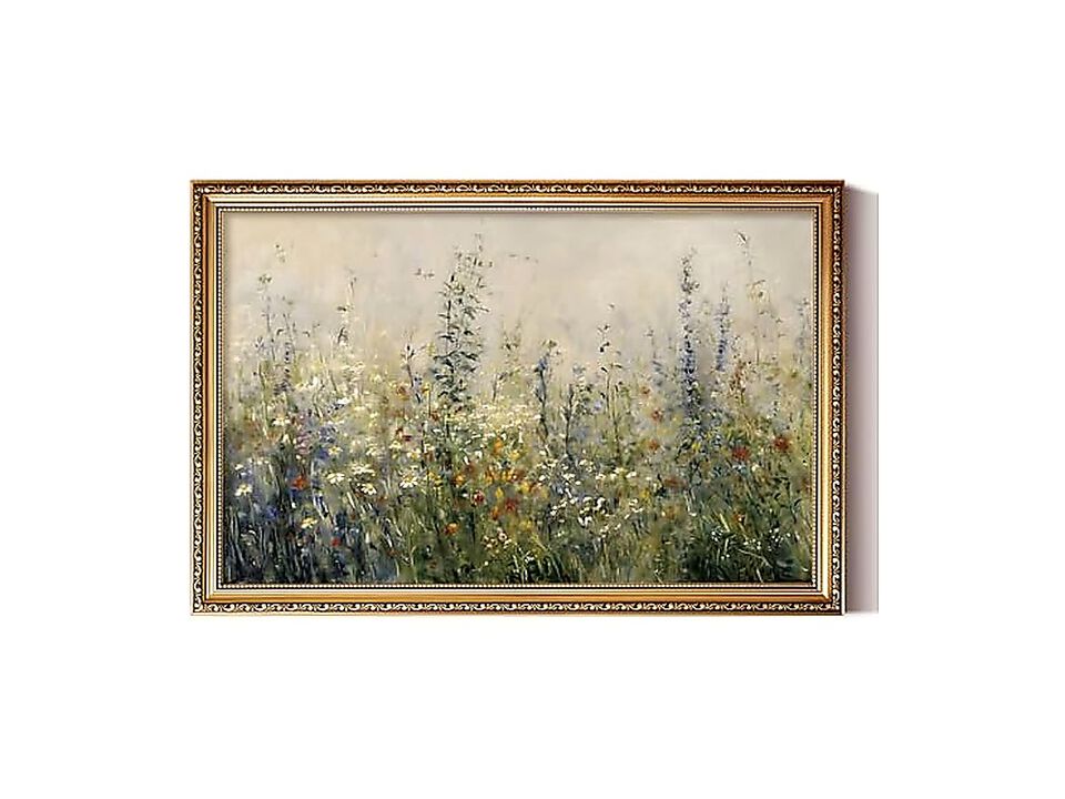 Large Vintage Gold Framed Floral Wall Art Living Room Bedroom Dining Meadow