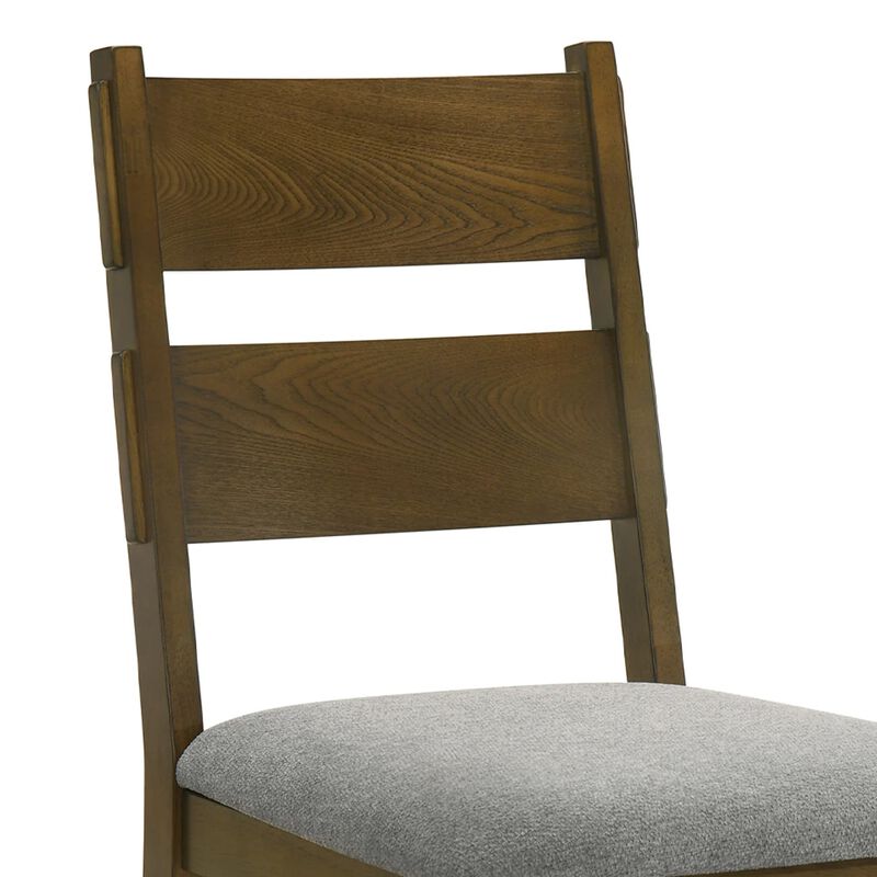 Lyoi Dining Chair Set of 2, Gray Padded Fabric Seat, Brown Wood Legs image number 2