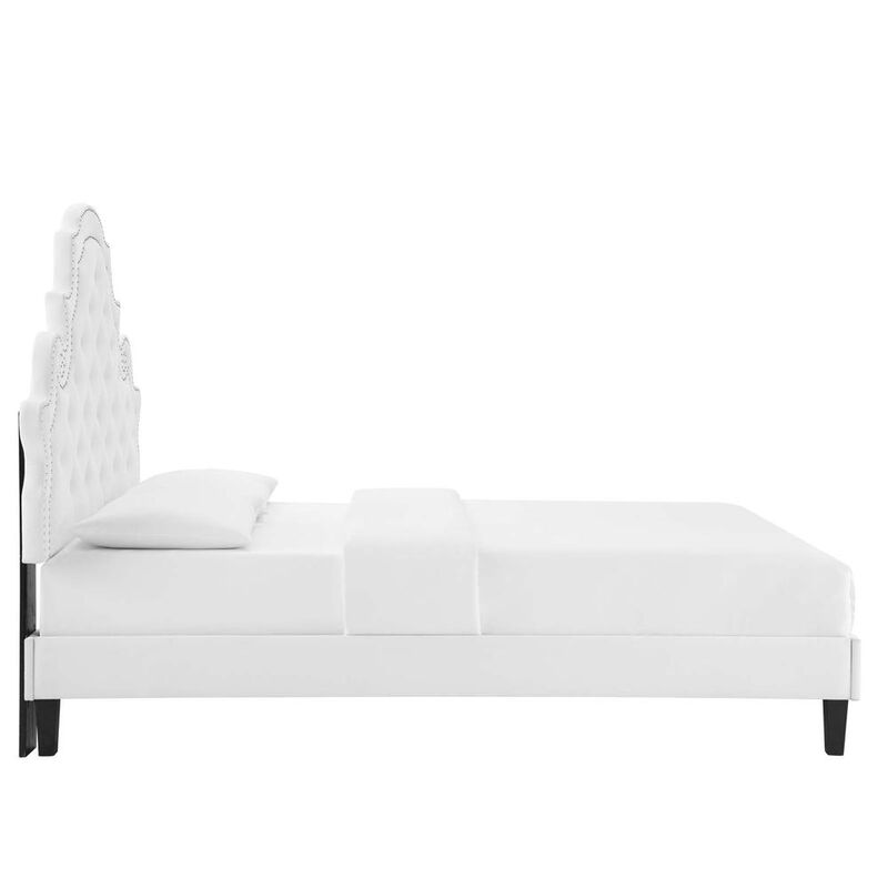 Modway Gwyneth Tufted Performance Velvet Twin Platform Bed in White with Black Wood Legs image number 2