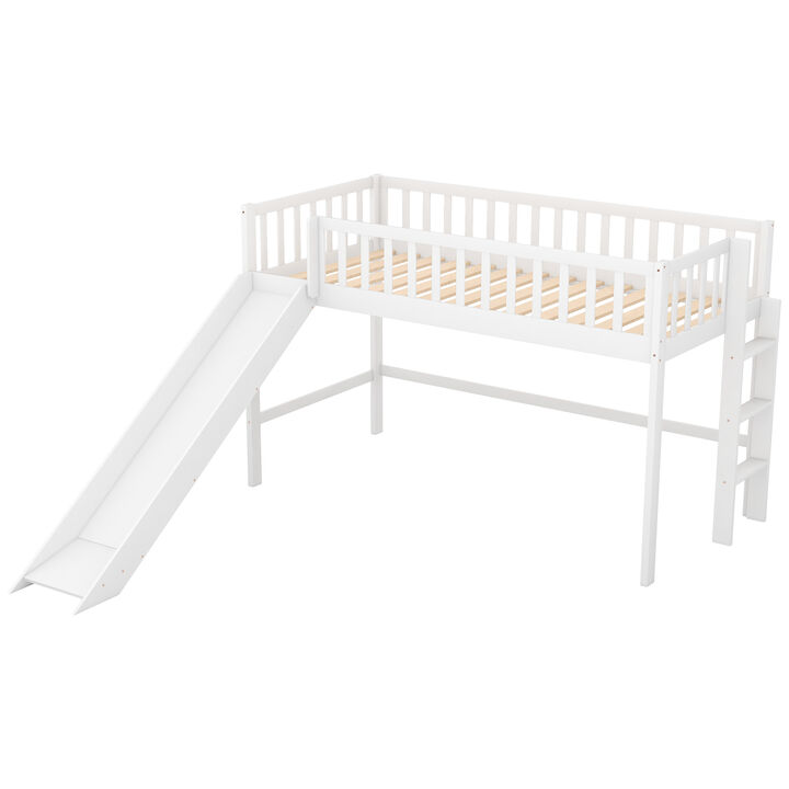 Merax  Low Loft Bed with Ladder and Slide