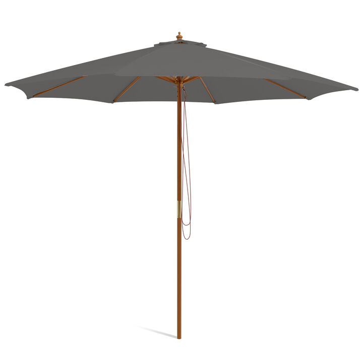 Patio Umbrella with 8 Wooden Ribs and 3 Adjustable Heights
