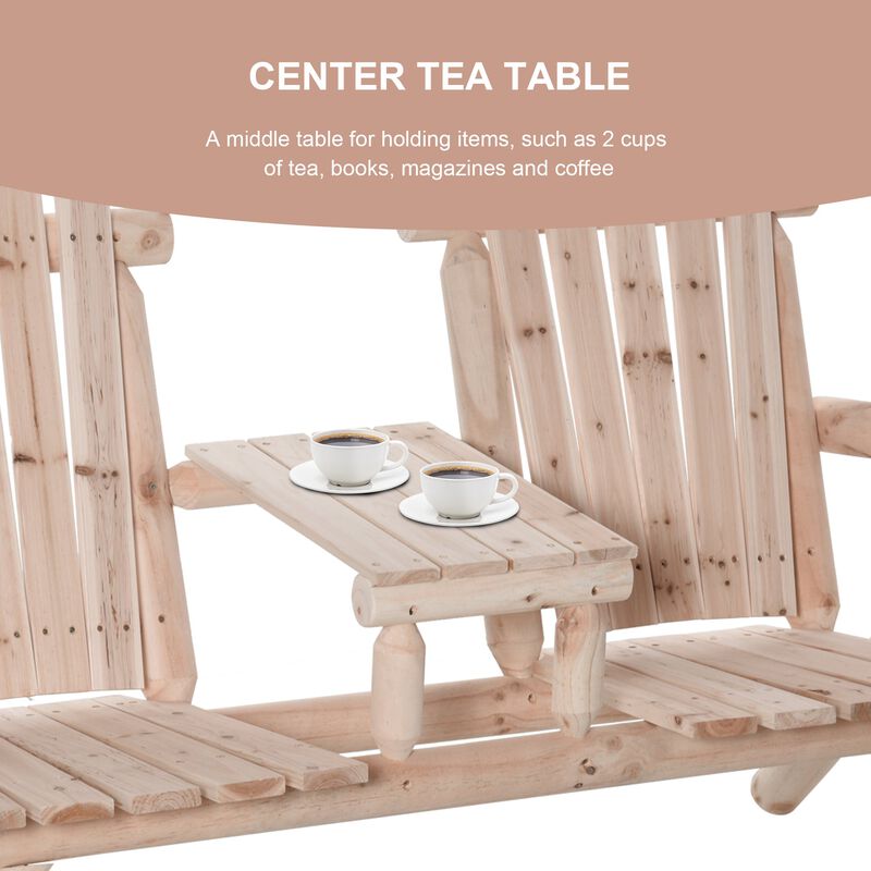 Natural Outdoor Duo: Wooden Adirondack Chair with Center Table