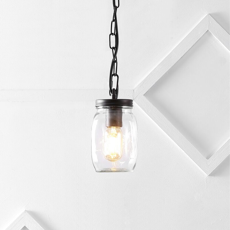 Gaines 1-Light Farmhouse Industrial Iron Mason Jar LED Pendant