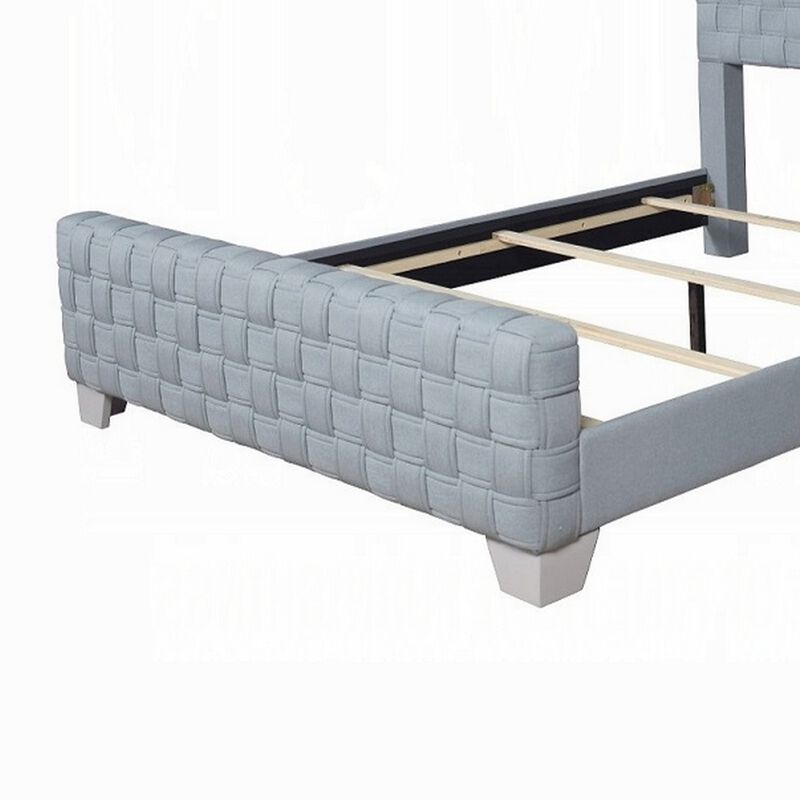 Reah Queen Size Bed, Light Teal Blue Chenille, Gray Panel Headboard