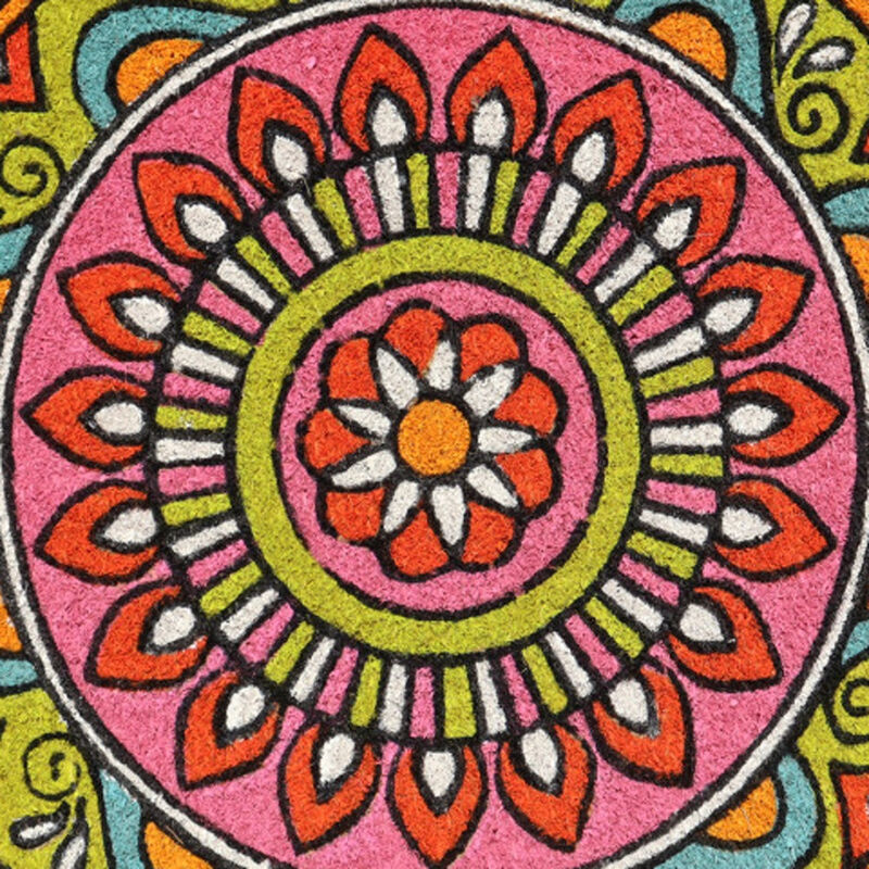 HomeRoots 18" X 30" Green and Pink Coir Abstract Outdoor Door Mat image number 3