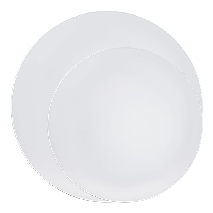 White with Silver Rim Organic Round Plastic Dinnerware Value Set (40 Sets)