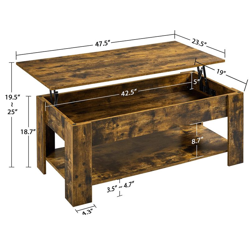 Yaheetech Coffee Table, 47.5in Lift top Coffee Table with Hidden Compartment and Storage Shelf, Lift Tabletop Dining Table for L